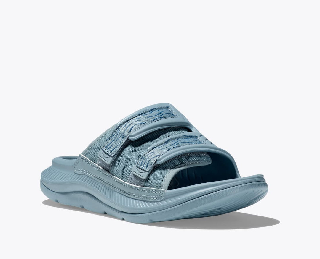 Hoka One One Unisex Ora Luxe Recovery Slide Adjustable Stone Blue steel - Orleans Shoe Co.