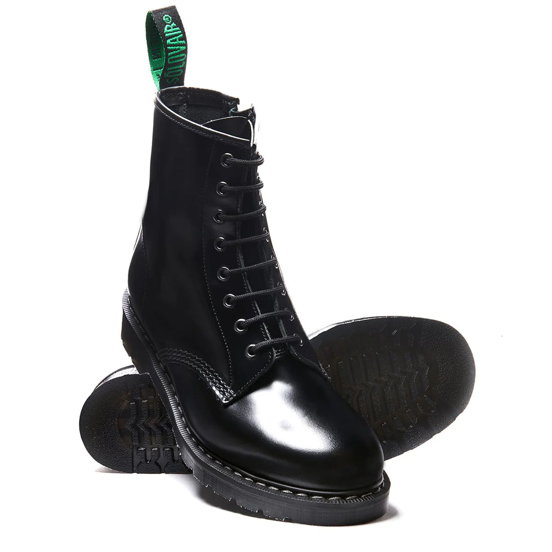 Solovair 8 Eye Derby Boot S8-551-BK-ZIP-G Hi-Shine Black - Orleans Shoe Co.