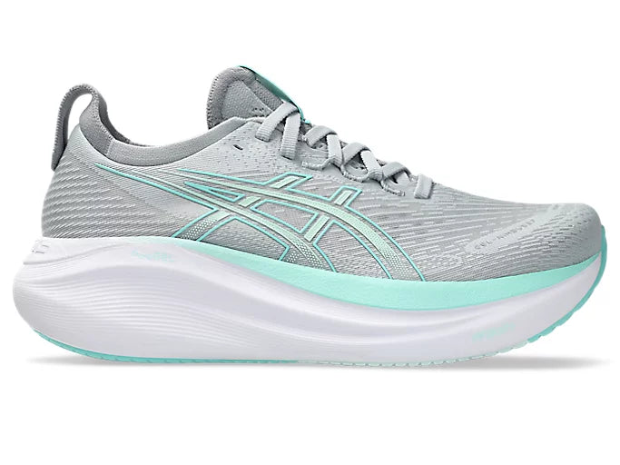Asics Women's Gel Nimbus 27 Piedmont Grey Illuminate Mint - Orleans Shoe Co.