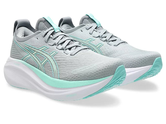 Asics Women's Gel Nimbus 27 Piedmont Grey Illuminate Mint - Orleans Shoe Co.