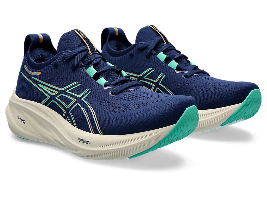 ASICS Women’s Gel Nimbus 26 Blue Expanse Aurora Green - Orleans Shoe Co.