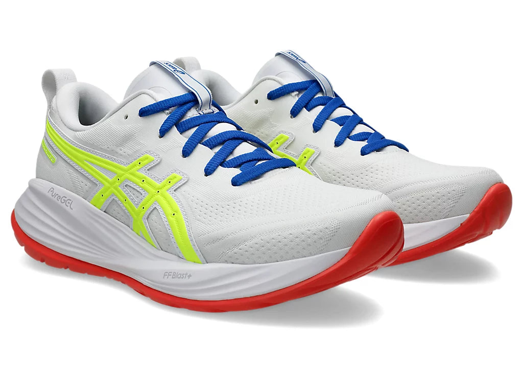 ASICS 白× 蛍光イエロー × ブルー ハイドロCD Mサイズ Asics Womens's Gel-Cumulus 27 ATC White Safety Yellow – Orleans