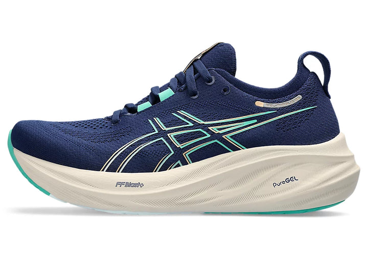ASICS Women’s Gel Nimbus 26 Blue Expanse Aurora Green - Orleans Shoe Co.