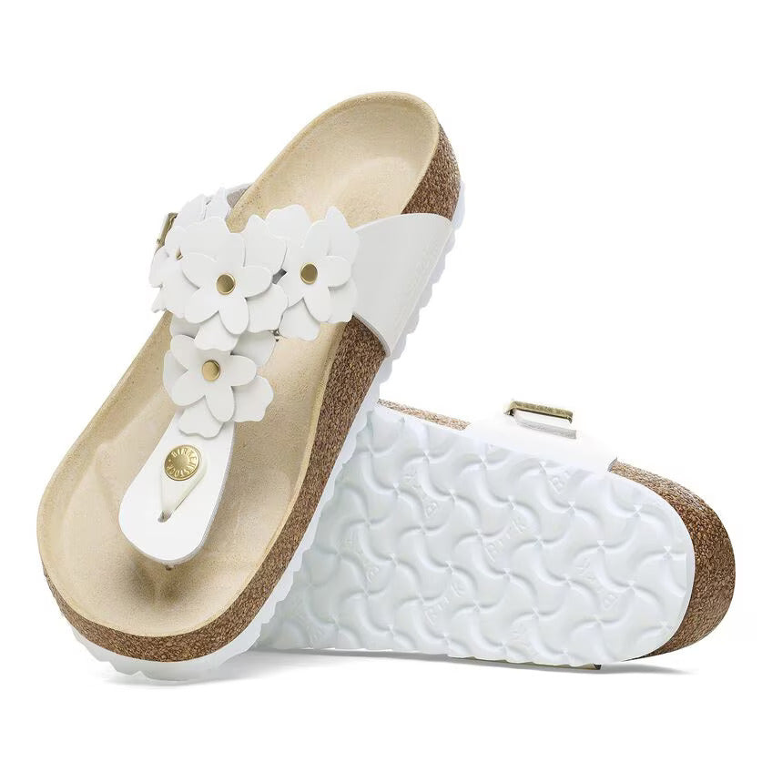 Birkenstock Women's Gizeh Flower Embellishment White - Orleans Shoe Co.