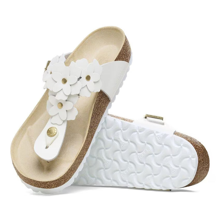 Birkenstock Women's Gizeh Flower Embellishment White - Orleans Shoe Co.