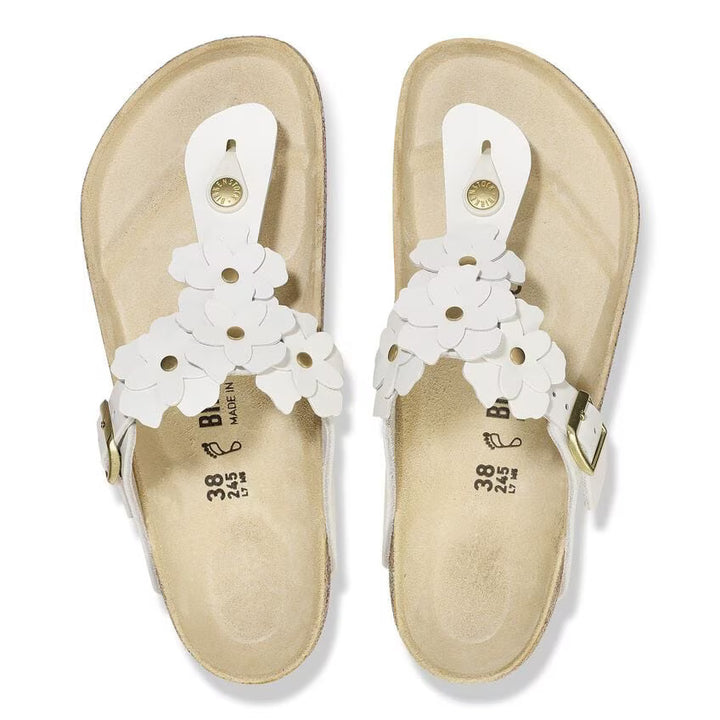 Birkenstock Women's Gizeh Flower Embellishment White - Orleans Shoe Co.