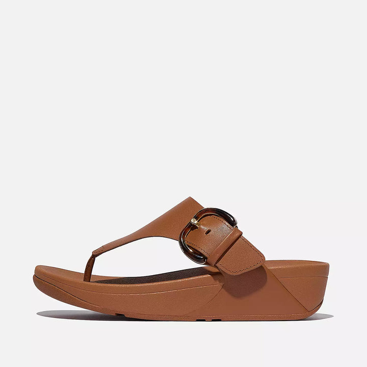Fit Flop Women's Lulu Resin Buckle Leather Toe Post Sandals Deep Tan - Orleans Shoe Co.