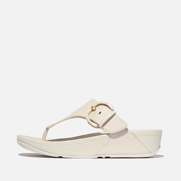 Fit Flop Women's Lulu Resin Buckle Leather Toe Post Sandals Paris Beige - Orleans Shoe Co.