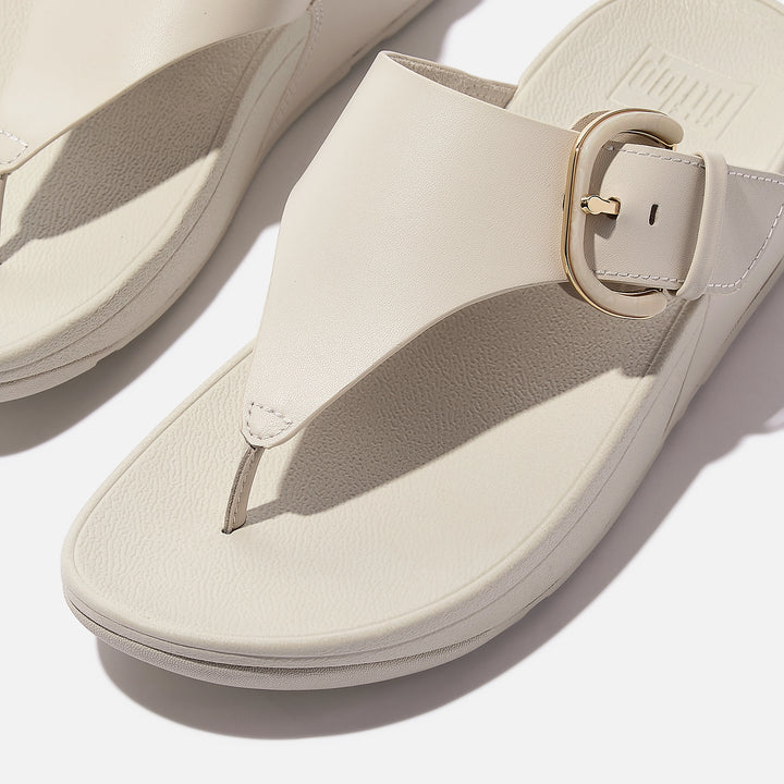 Fit Flop Women's Lulu Resin Buckle Leather Toe Post Sandals Paris Beige - Orleans Shoe Co.