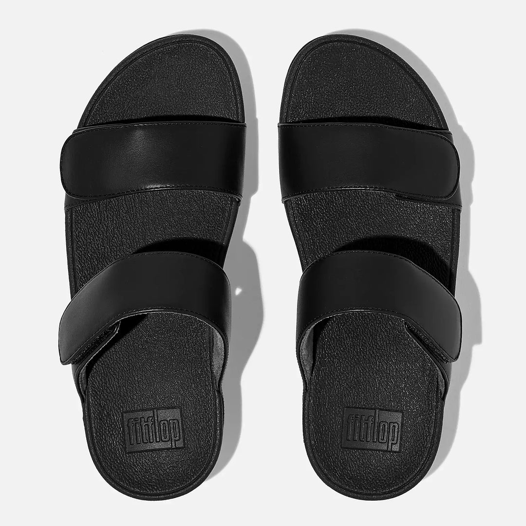 FitFlop Women's Lulu Adjustable Leather Slides All Black - Orleans Shoe Co.