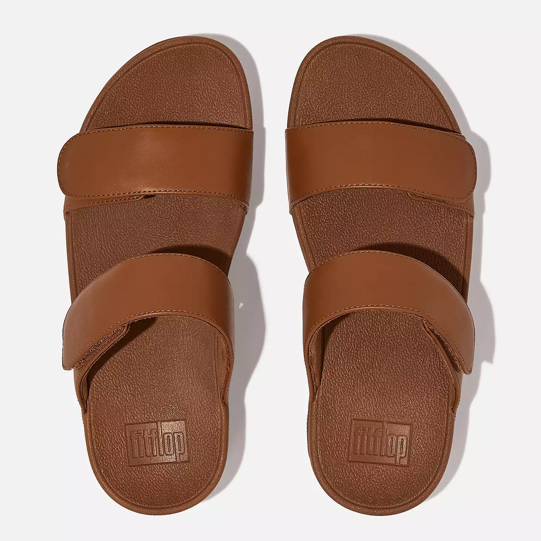 FitFlop Women's Lulu Adjustable Leather Slides Light Tan - Orleans Shoe Co.
