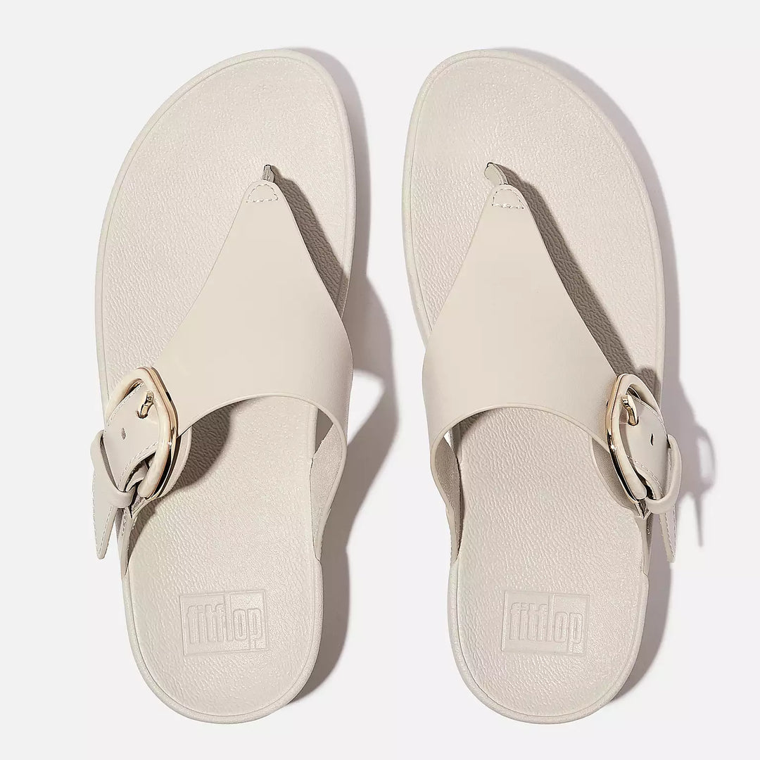 Fit Flop Women's Lulu Resin Buckle Leather Toe Post Sandals Paris Beige - Orleans Shoe Co.