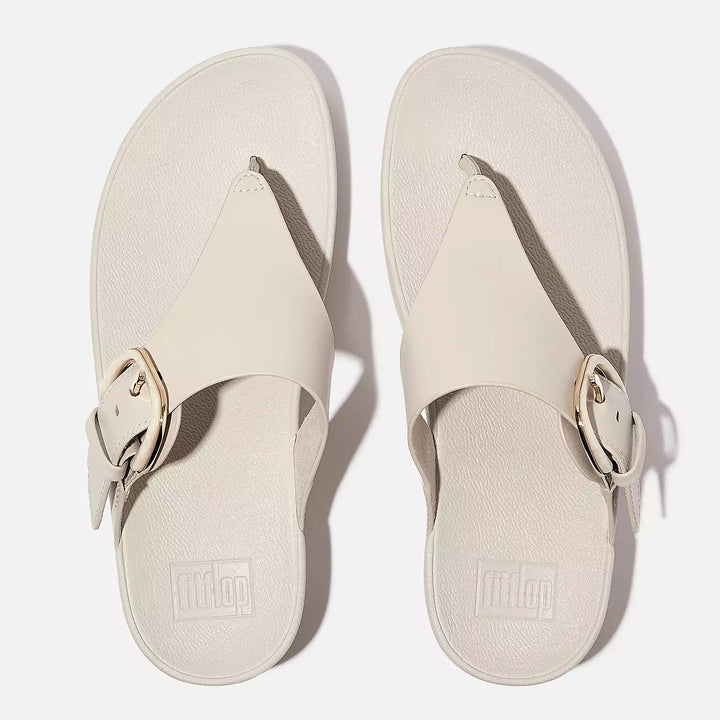 Fit Flop Women's Lulu Resin Buckle Leather Toe Post Sandals Paris Beige - Orleans Shoe Co.
