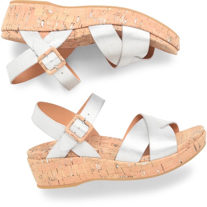 Kork Ease Women's Myrna 2.0 Silver Metallic Wedge Sandal - Orleans Shoe Co.