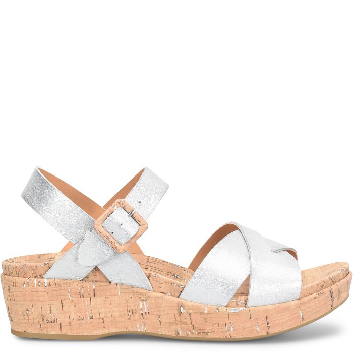 Kork Ease Women's Myrna 2.0 Silver Metallic Wedge Sandal - Orleans Shoe Co.
