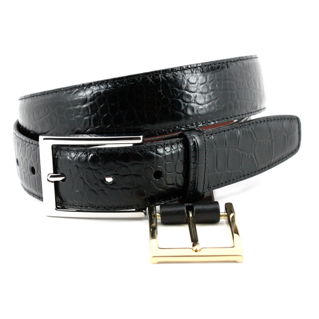 Torino Alligator Grain Embossed Calfskin Belt Black 54260