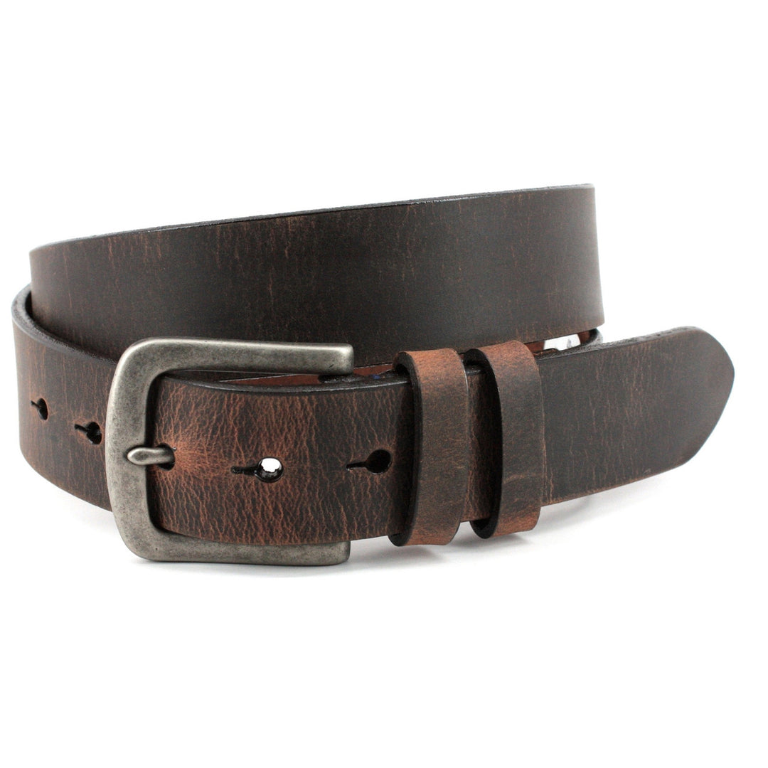 Torino Distressed Waxed Harness Leather Casual Belt Antique Brown