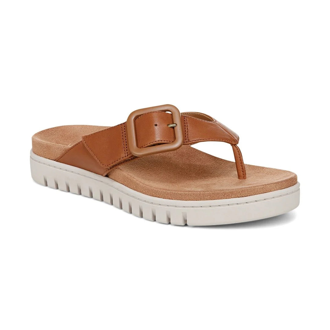 Vionic Women's Uptown Marin Toe Post Sandal Tan Leather - Orleans Shoe Co.