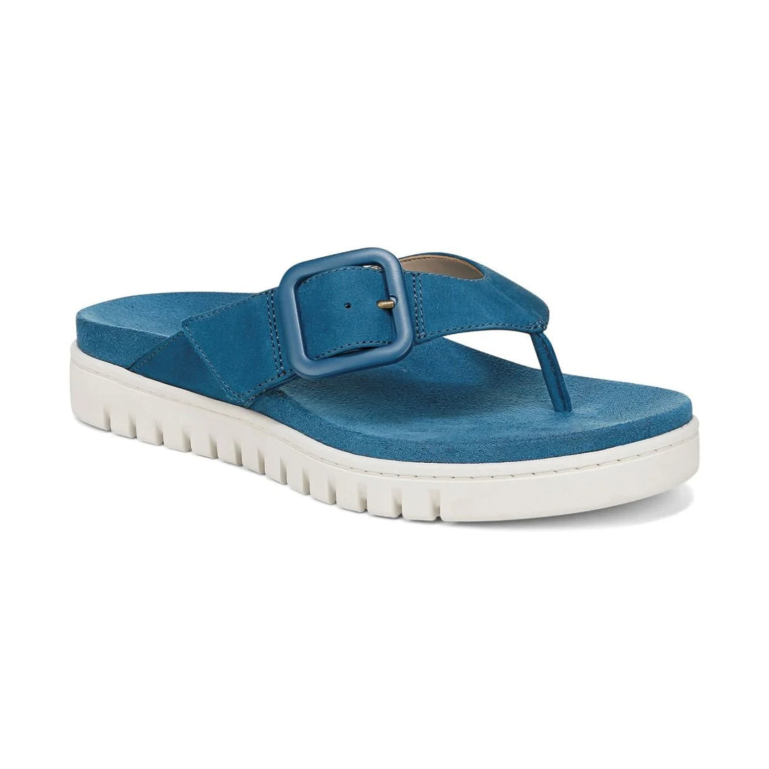 Vionic Women's Uptown Marin Toe Post Sandal Celestial Teal Nubuck - Orleans Shoe Co.