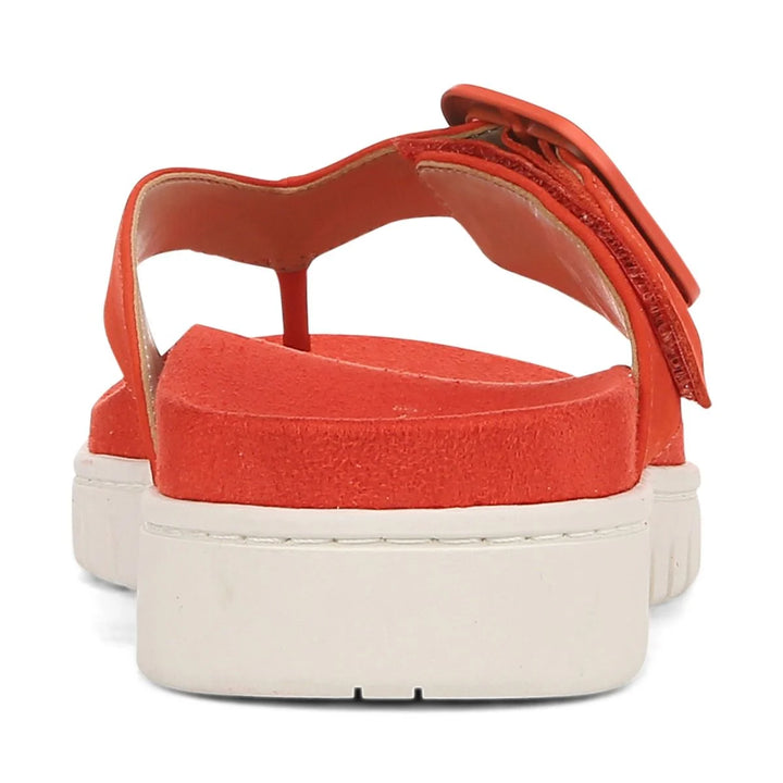 Vionic Women's Uptown Marin Toe Post Sandal Cherry Tomato Nubuck - Orleans Shoe Co.