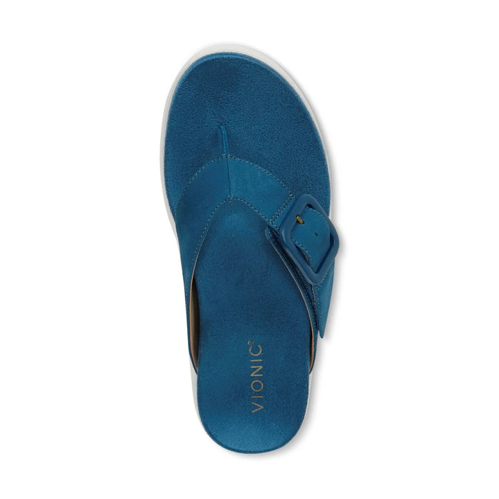 Vionic Women's Uptown Marin Toe Post Sandal Celestial Teal Nubuck - Orleans Shoe Co.