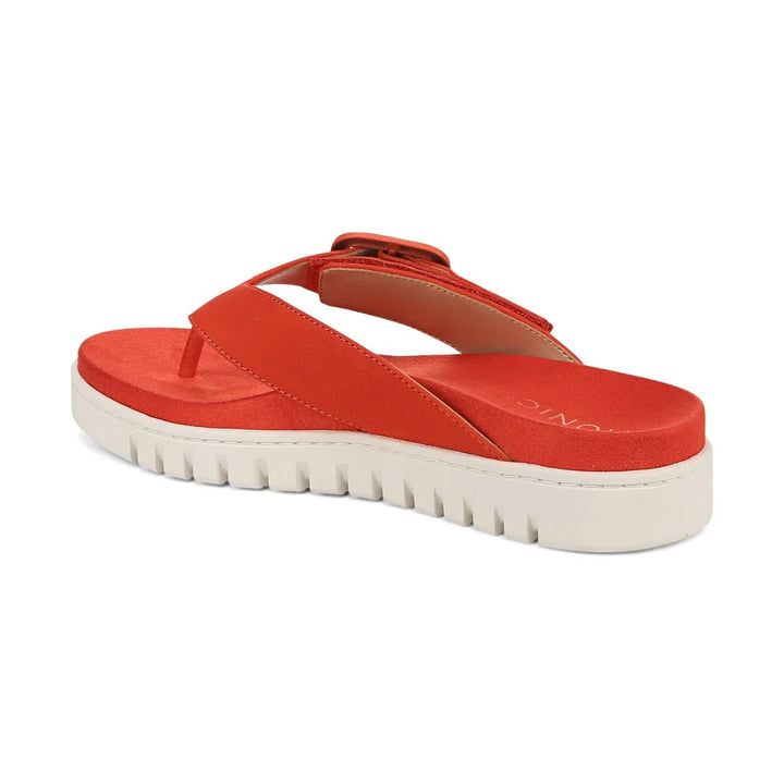 Vionic Women's Uptown Marin Toe Post Sandal Cherry Tomato Nubuck - Orleans Shoe Co.