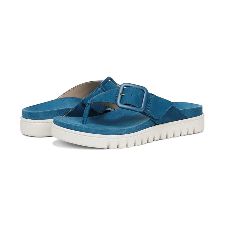Vionic Women's Uptown Marin Toe Post Sandal Celestial Teal Nubuck - Orleans Shoe Co.