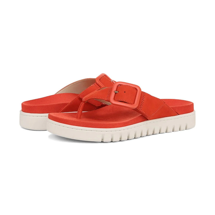 Vionic Women's Uptown Marin Toe Post Sandal Cherry Tomato Nubuck - Orleans Shoe Co.