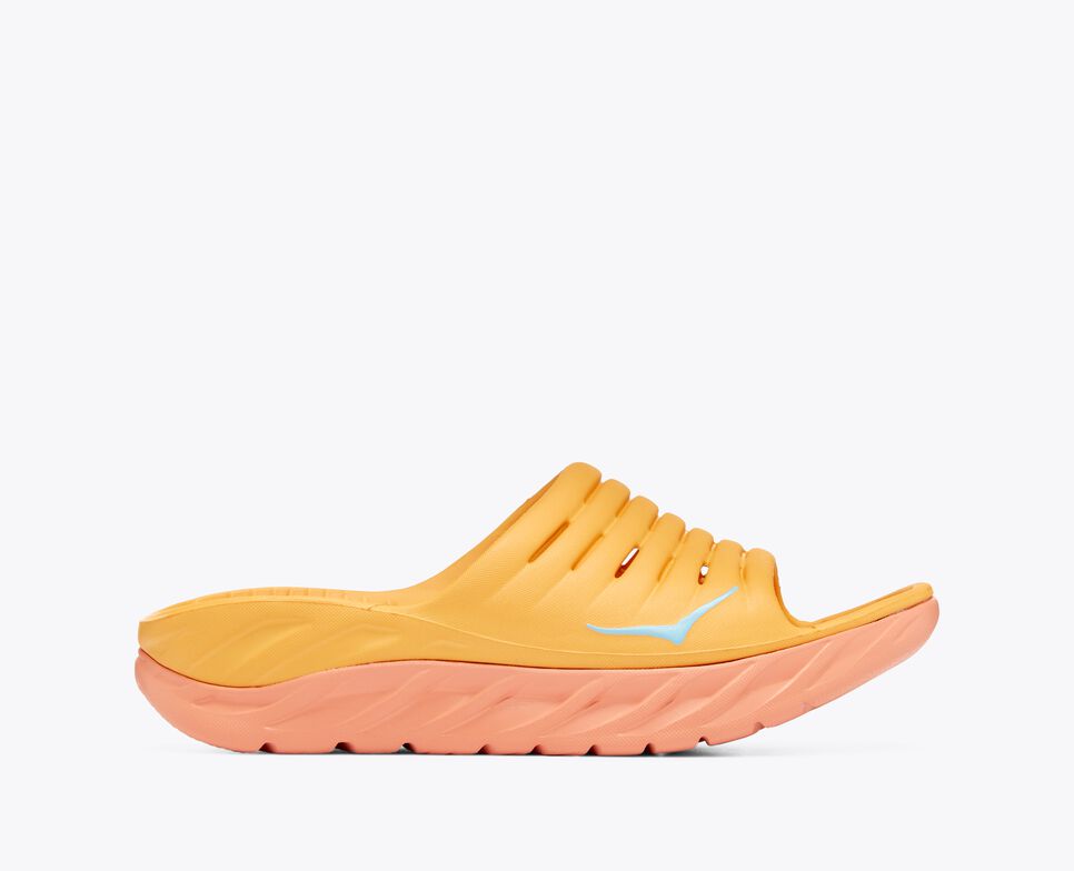 Unisex Hoka One One Ora Recovery Slide Amber Yellow Shell Coral - Orleans Shoe Co.
