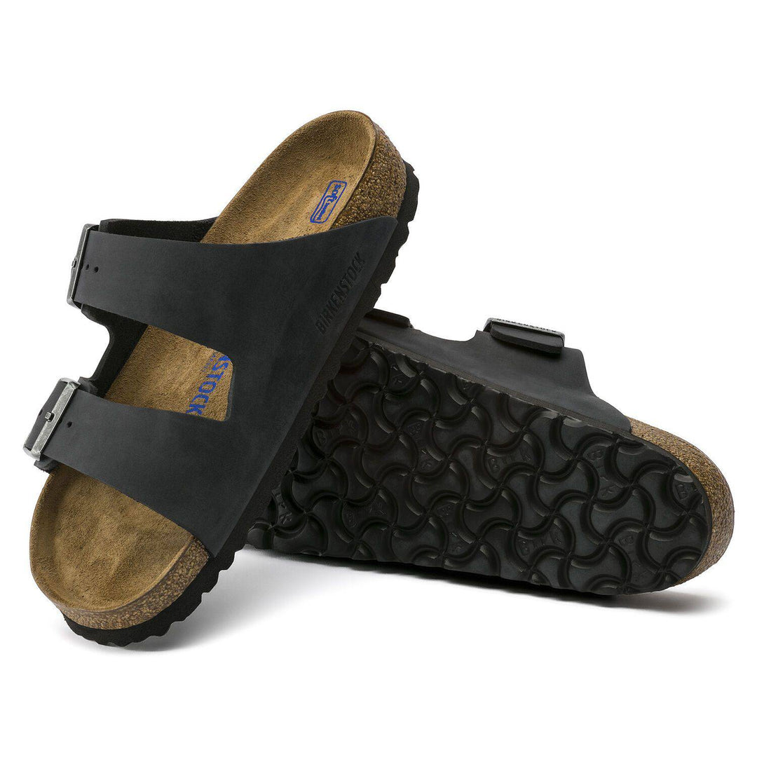 Arizona Black Oiled Leather Soft Footbed Sandal - Orleans Shoe Co.