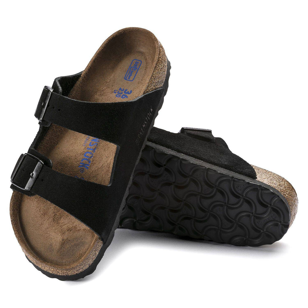 Arizona Black Suede Soft Footbed Sandal - Orleans Shoe Co.