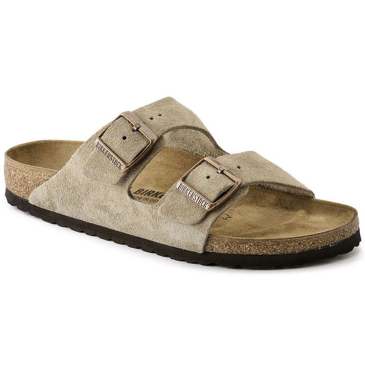 Arizona Taupe Suede Sandal Original Footbed - Orleans Shoe Co.