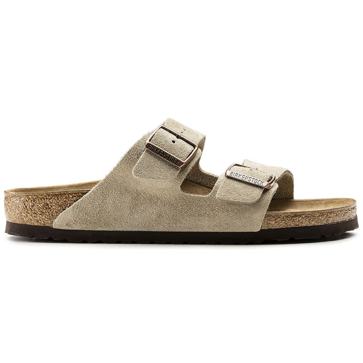Arizona Taupe Suede Sandal Original Footbed - Orleans Shoe Co.