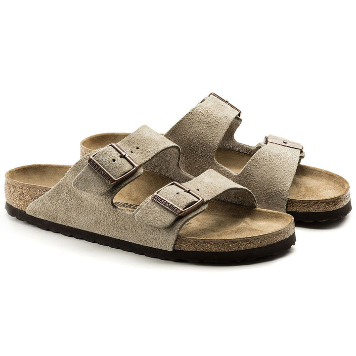 Arizona Taupe Suede Sandal Original Footbed - Orleans Shoe Co.