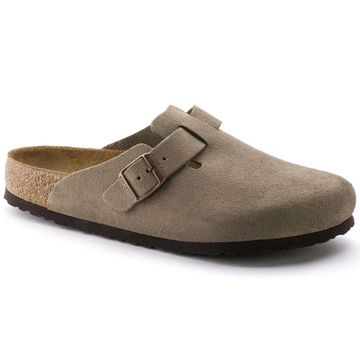 Boston Taupe Suede Soft Footbed Sandal - Orleans Shoe Co.