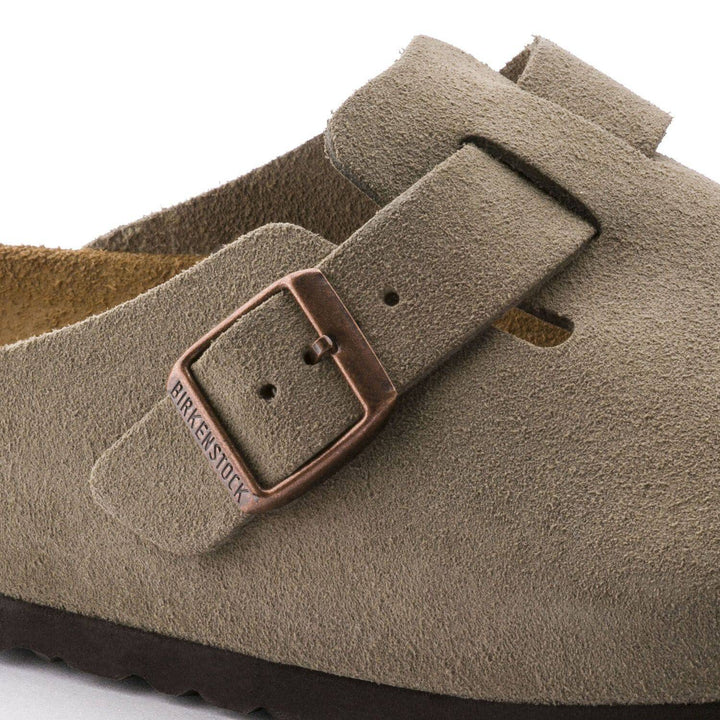 Boston Taupe Suede Soft Footbed Sandal - Orleans Shoe Co.