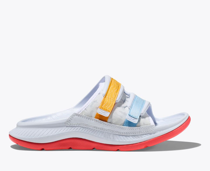 Hoka One One Unisex Ora Luxe Recovery Slide Adjustable White Camillia - Orleans Shoe Co.