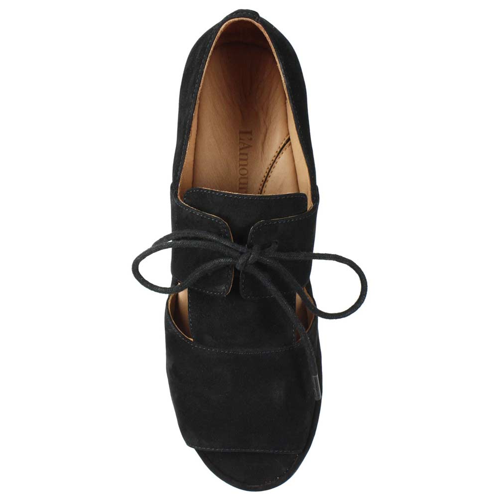 Women's Alsion Black Nubuck Lace-up Wedge Sandal - Orleans Shoe Co.