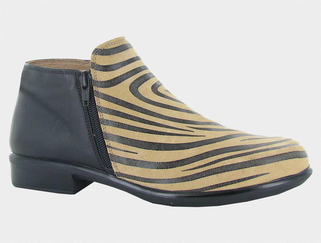 Women's Naot Helm Tan Zebra/ Black Leather Boots - Orleans Shoe Co.