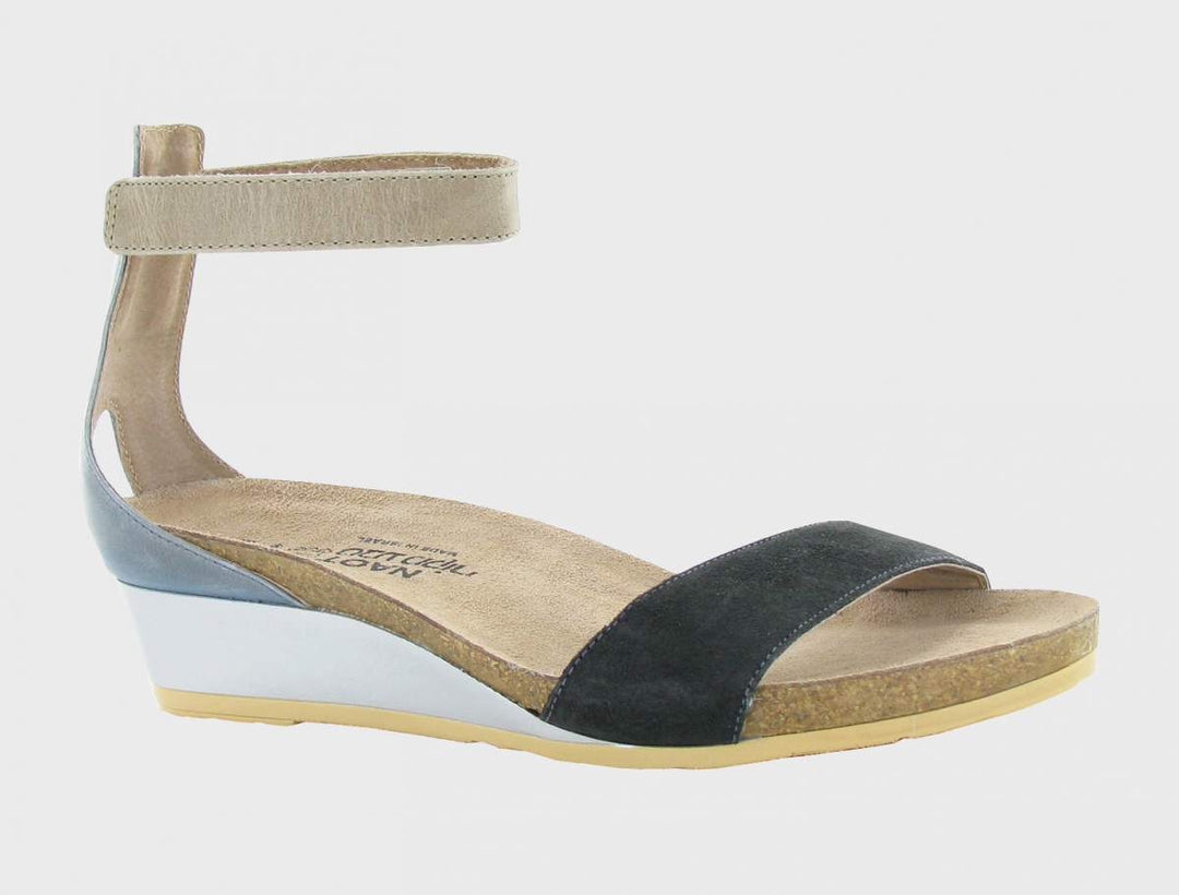 Women's Pixie Black Suede/ Slate/ Khaki Wedge Sandal - Orleans Shoe Co.