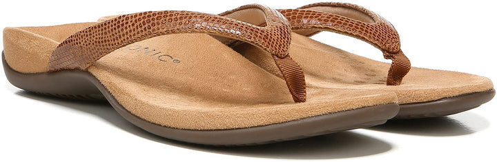 Women's Vionic Dillon Post Toe Sandal Cognac Lizard - Orleans Shoe Co.