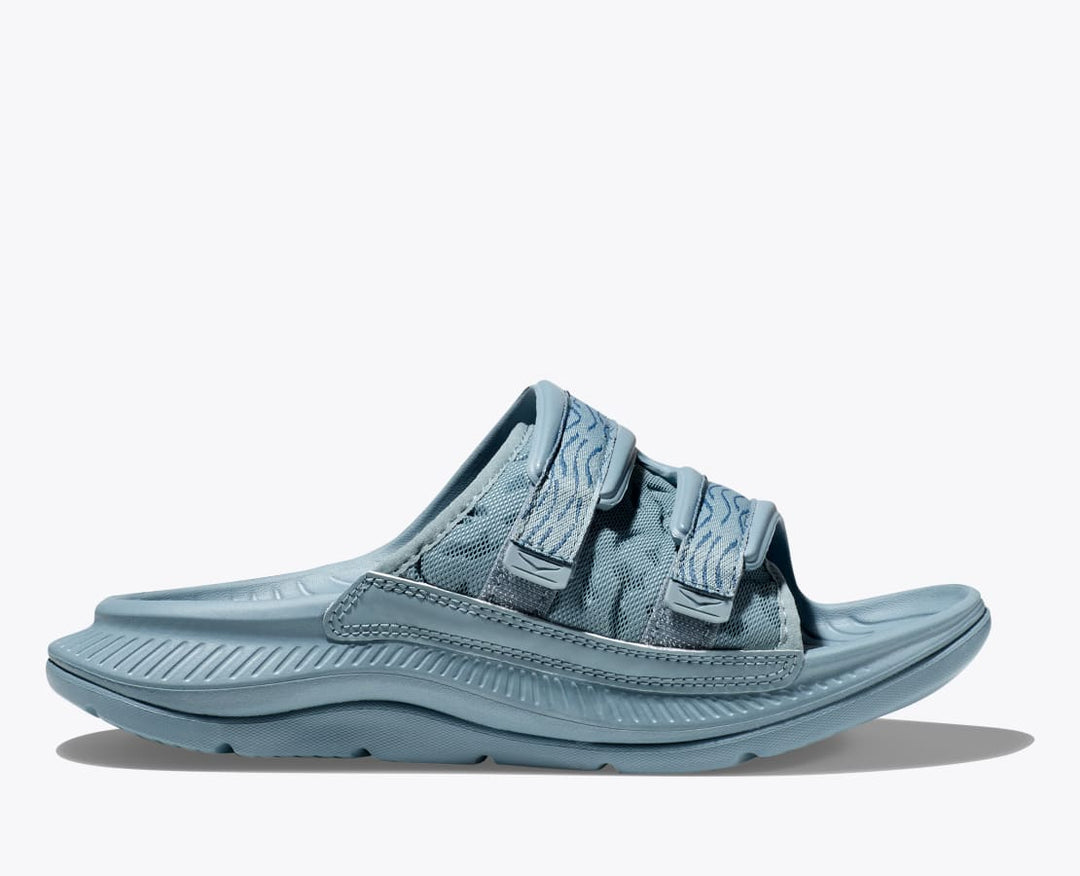 Hoka One One Unisex Ora Luxe Recovery Slide Adjustable Stone Blue steel - Orleans Shoe Co.