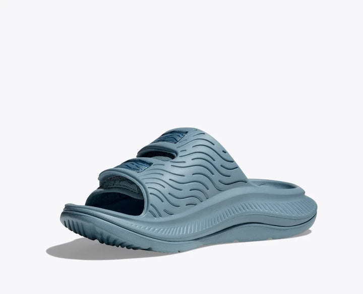 Hoka One One Unisex Ora Luxe Recovery Slide Adjustable Stone Blue steel - Orleans Shoe Co.
