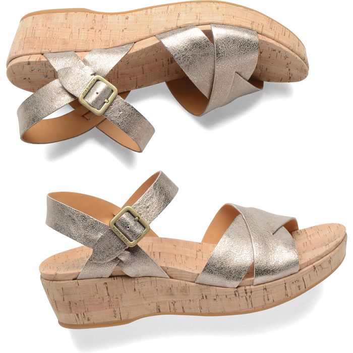 Kork Ease Women's Myrna 2.0 Soft Gold Metallic Wedge Sandal - Orleans Shoe Co.