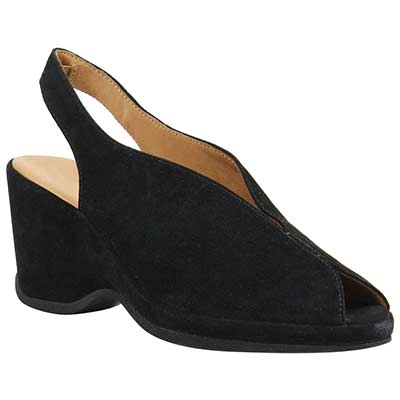 L'amour des Pieds Women's Odetta Black Suede Slingback Wedge Sandal - Orleans Shoe Co.