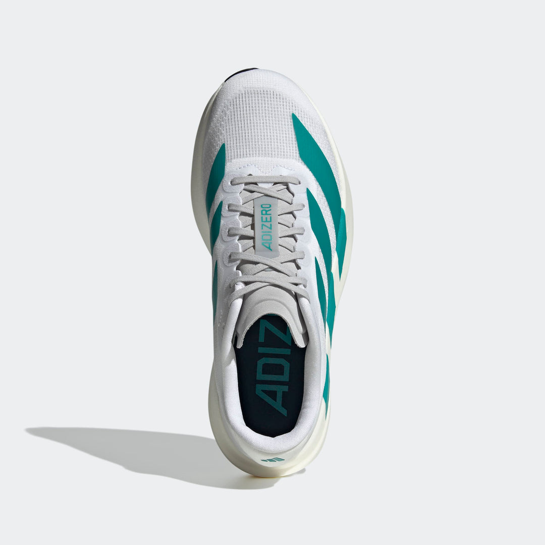 Adidas Women's Adizero Evo SL Cloud White Pure Teal Grey Two JS4451 Orleans Shoe Co. Adidas Women's Adizero Evo SL Cloud White Pure Teal Grey Two JS4451 Orleans Shoe Co.
