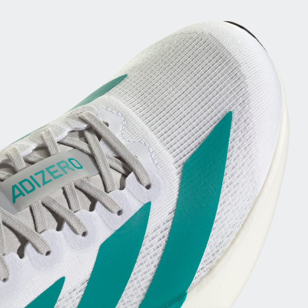 Adidas Women's Adizero Evo SL Cloud White Pure Teal Grey Two JS4451 Orleans Shoe Co. Adidas Women's Adizero Evo SL Cloud White Pure Teal Grey Two JS4451 Orleans Shoe Co.