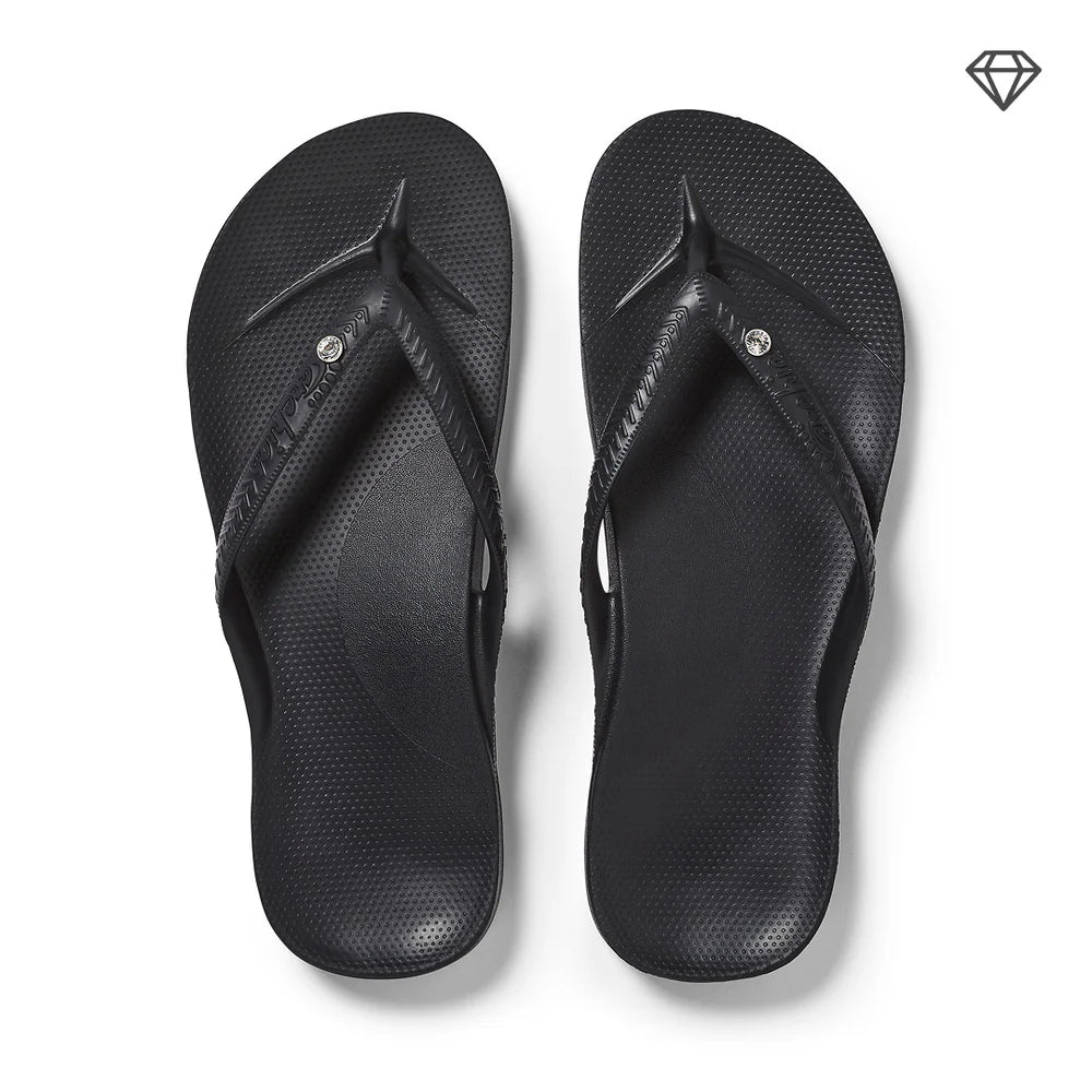 Archies Arch Support Flip Flops Black Crystal - Orleans Shoe Co.