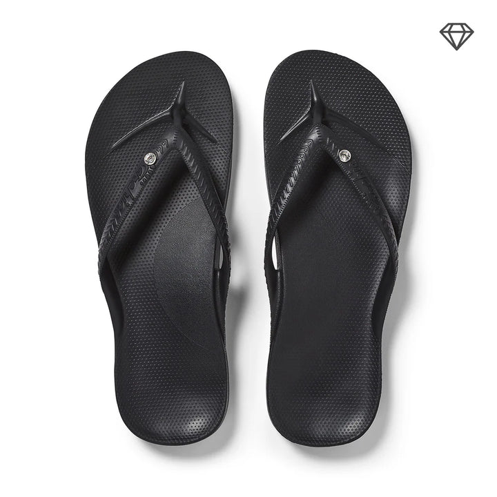 Archies Arch Support Flip Flops Black Crystal - Orleans Shoe Co.