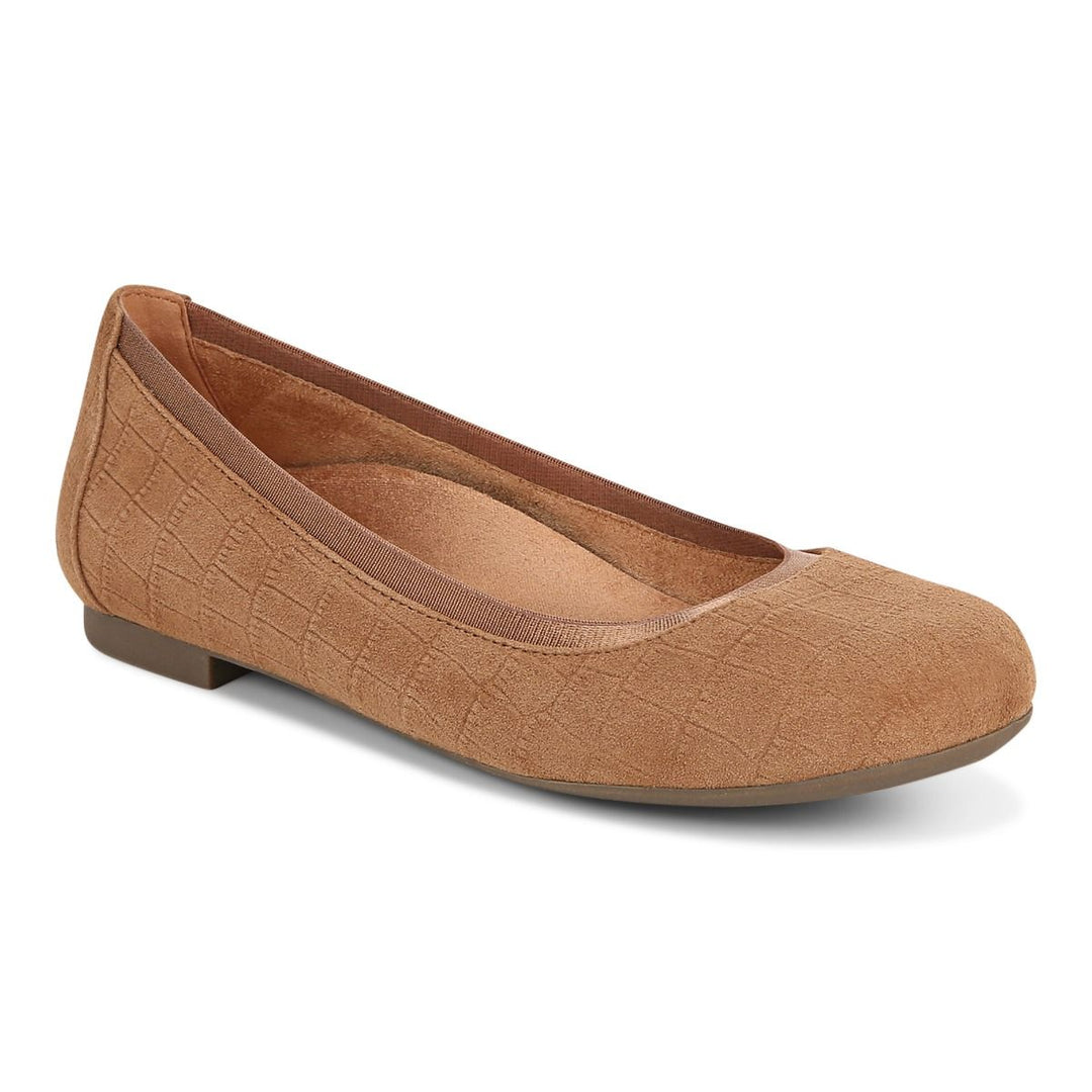 Vionic Anita Flat Tan Croc Suede 7 M